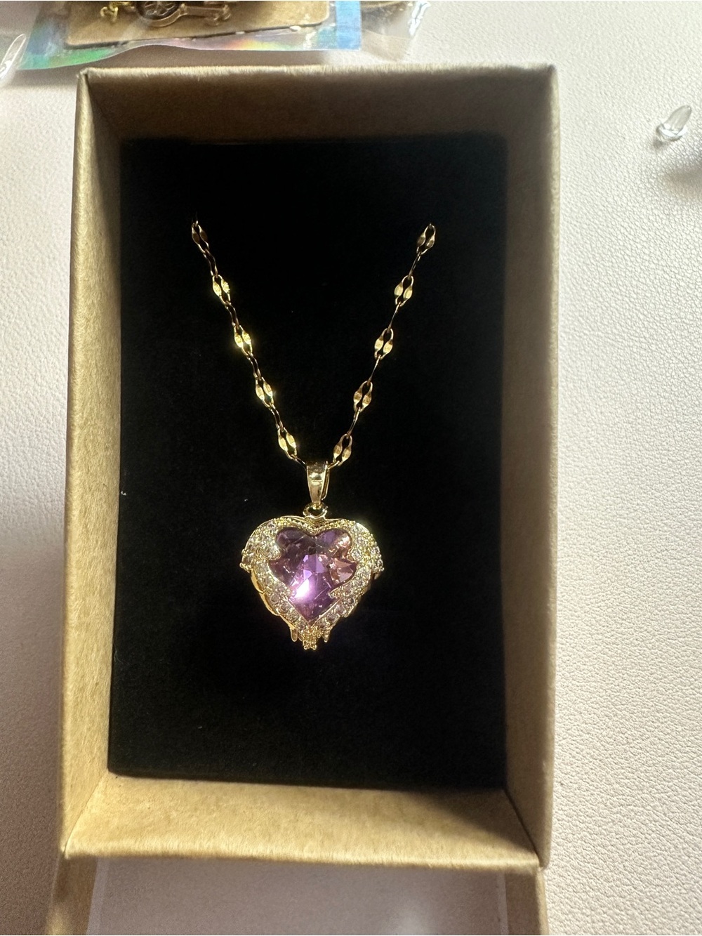 14k Gold Plated Stainless Steel Pink Heart of the Ocean Necklace